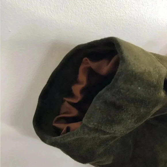 DANIER VTG SUEDE GREEN VINTAGE WINTER COAT ADJUSTABLE BELT FLEECE COLLAR SIZE S - Picture 5 of 10